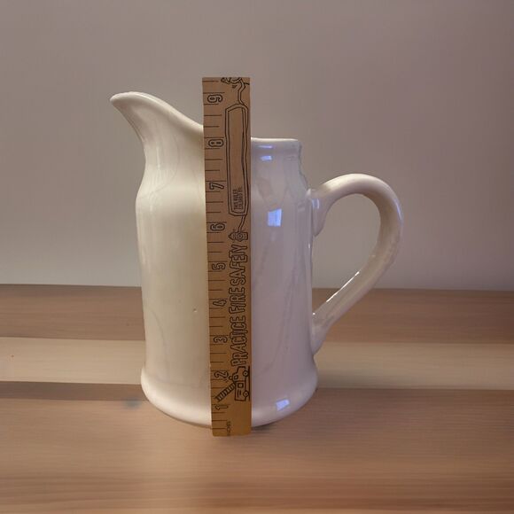 Home Essentials White Ceramic Pitcher Milk Farm House Cottagecore Country Boho - Picture 9 of 9